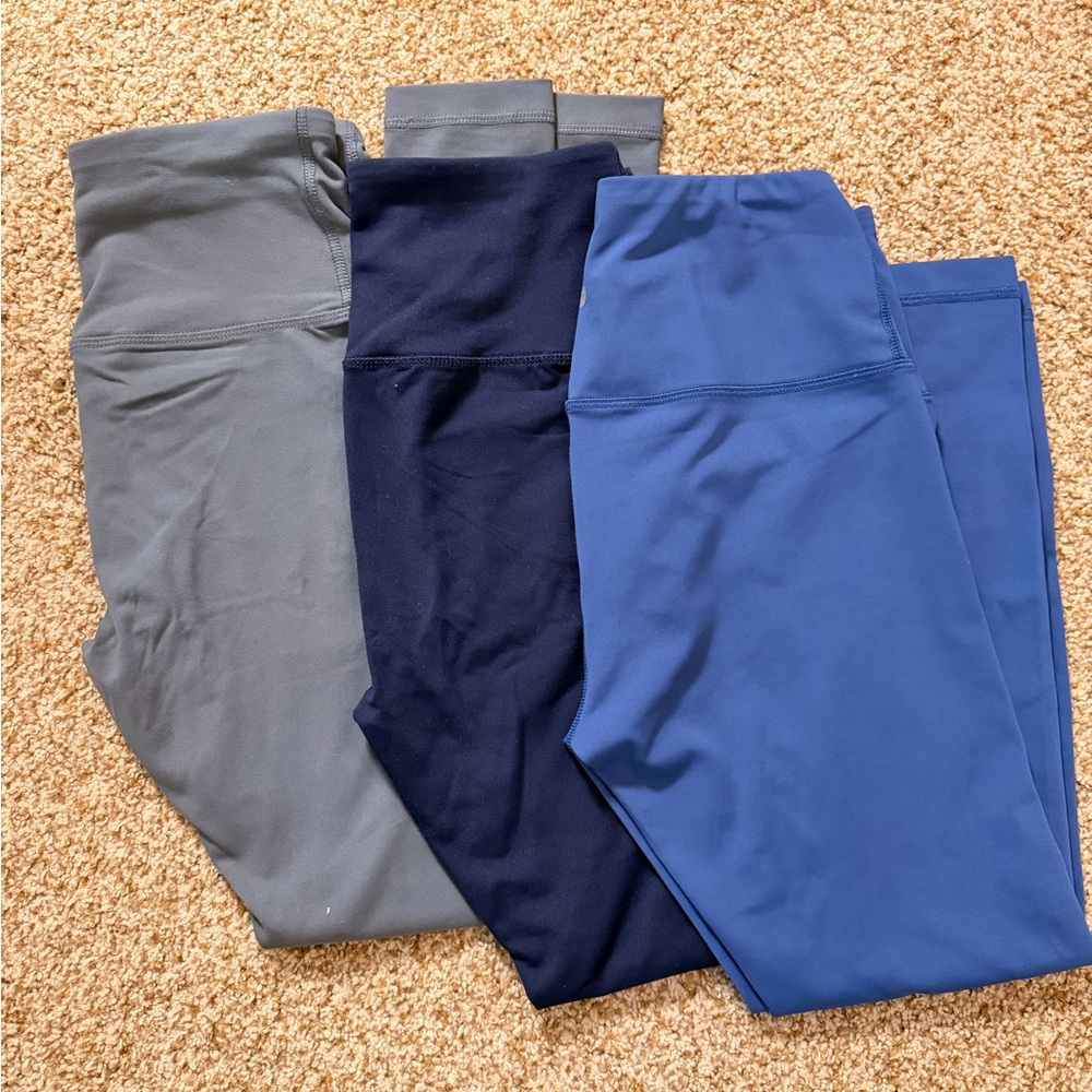 Set of 3 Pairs! 90 Degree By Reflex Women's Leggings in Gray, Navy, and Blue